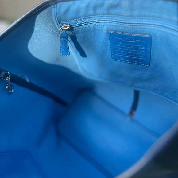 Coach Blue Leather Tote Bag With Original Hang Tags - Picture 6 of 14